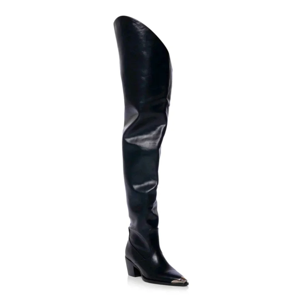 RIA‎ METAL TOE OVER THIGH WESTERN HEEL BOOT THIGH HIGH STATEMENT COWGIRL BOOT